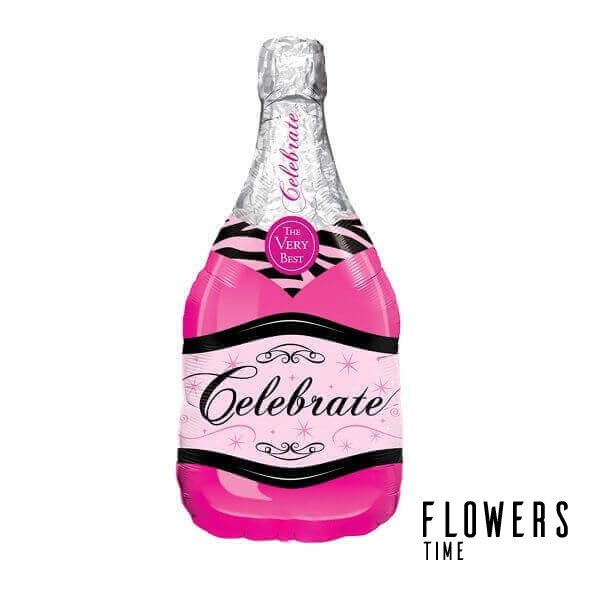 Rožinis šampano formos butelis helio balionas
