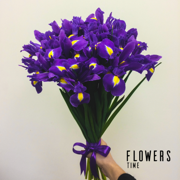 Mėlynų irisų puokštė gėlės vyrams